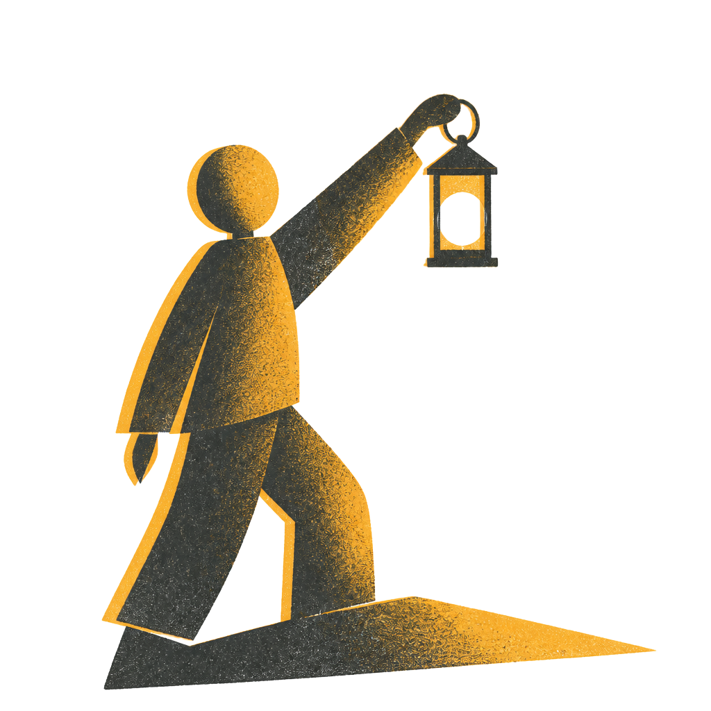 Illustrierte Figur, die eine leuchtende Laterne hochhält