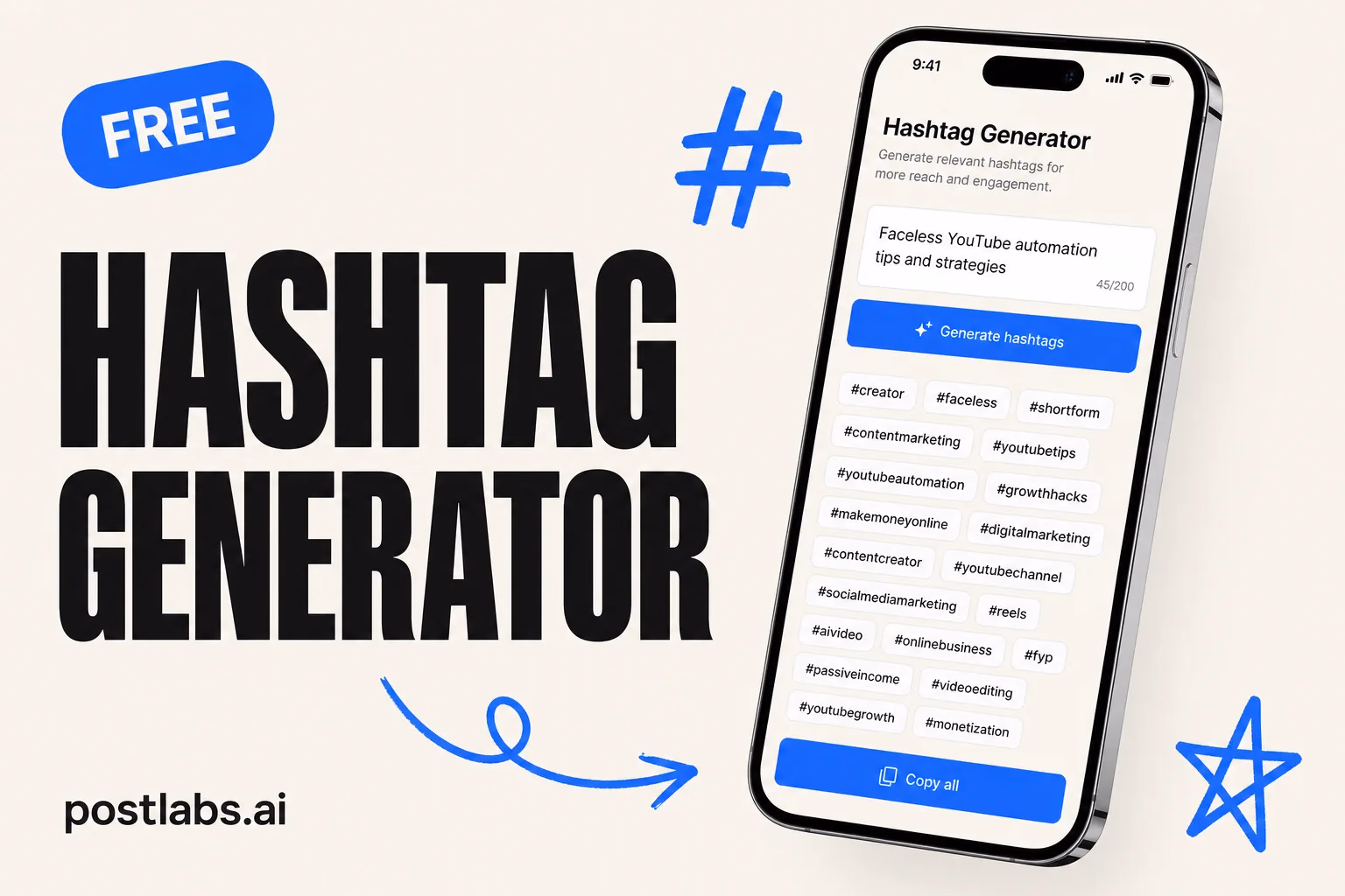 Hashtag Generator — kostenloses Postlabs Tool
