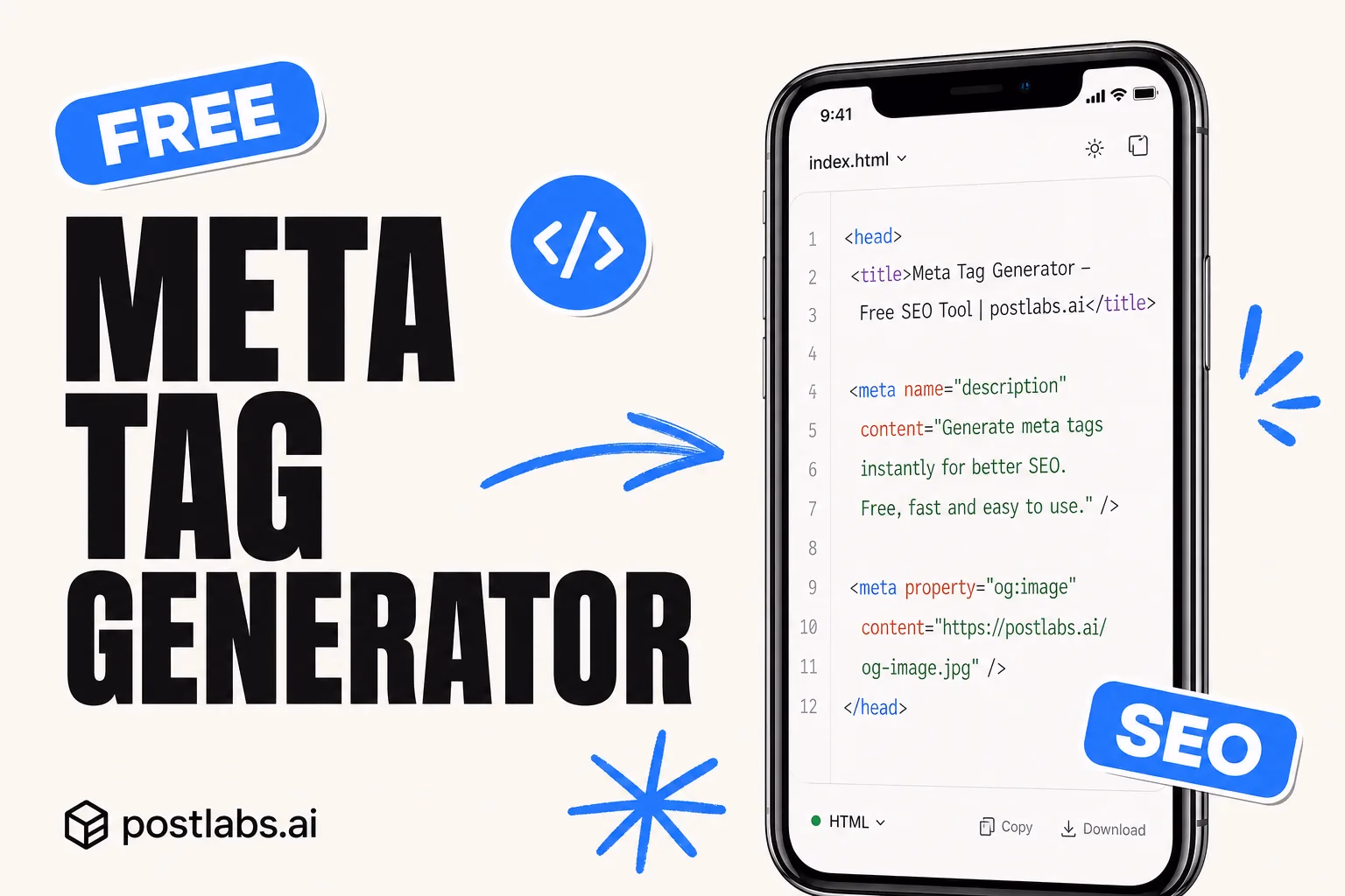 Meta Tag Generator — kostenloses Postlabs Tool