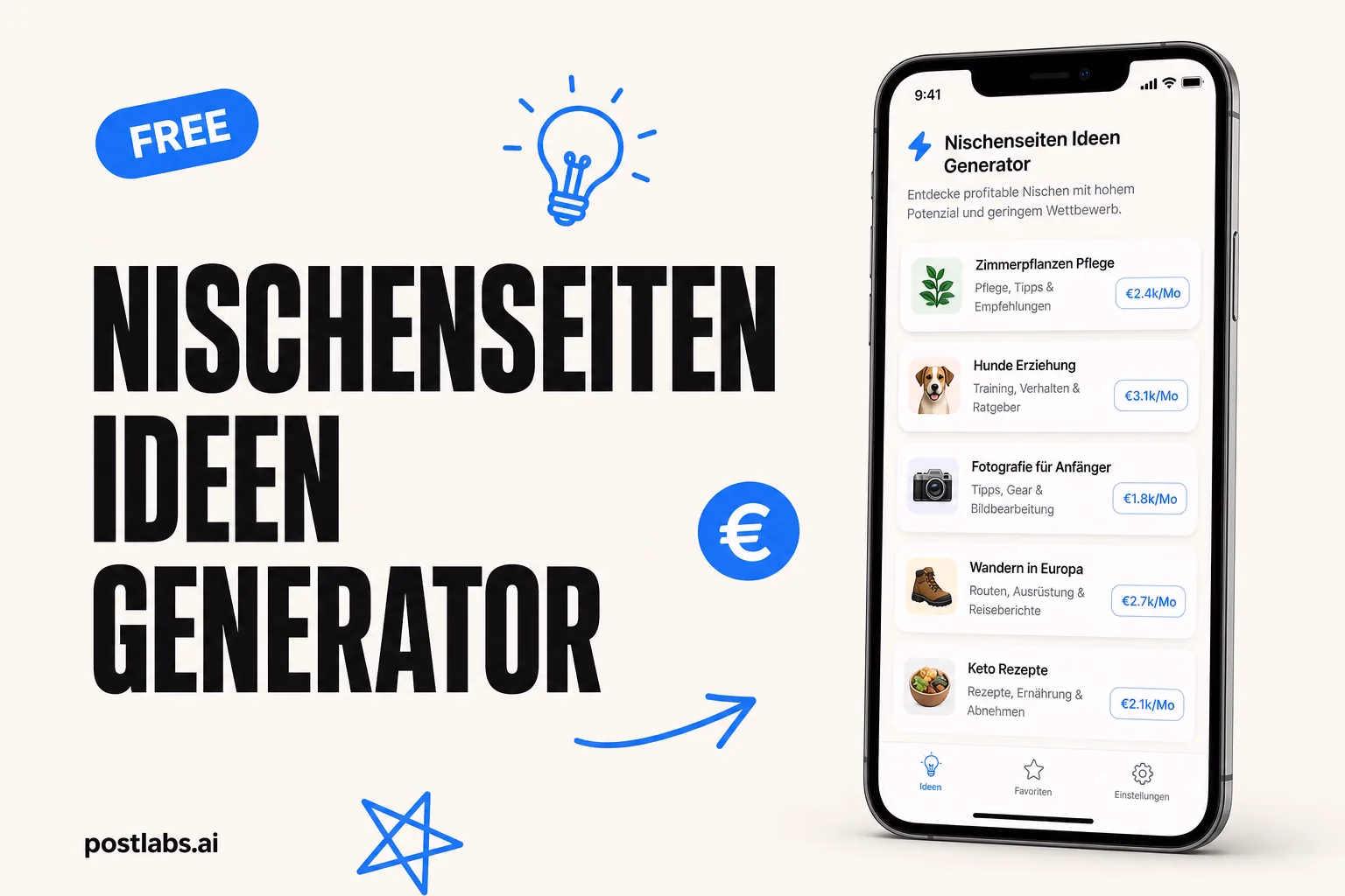 Nischenseiten Ideen Generator — kostenloses Postlabs Tool