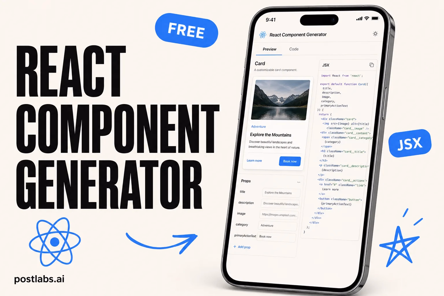 React Component Generator — kostenloses Postlabs Tool
