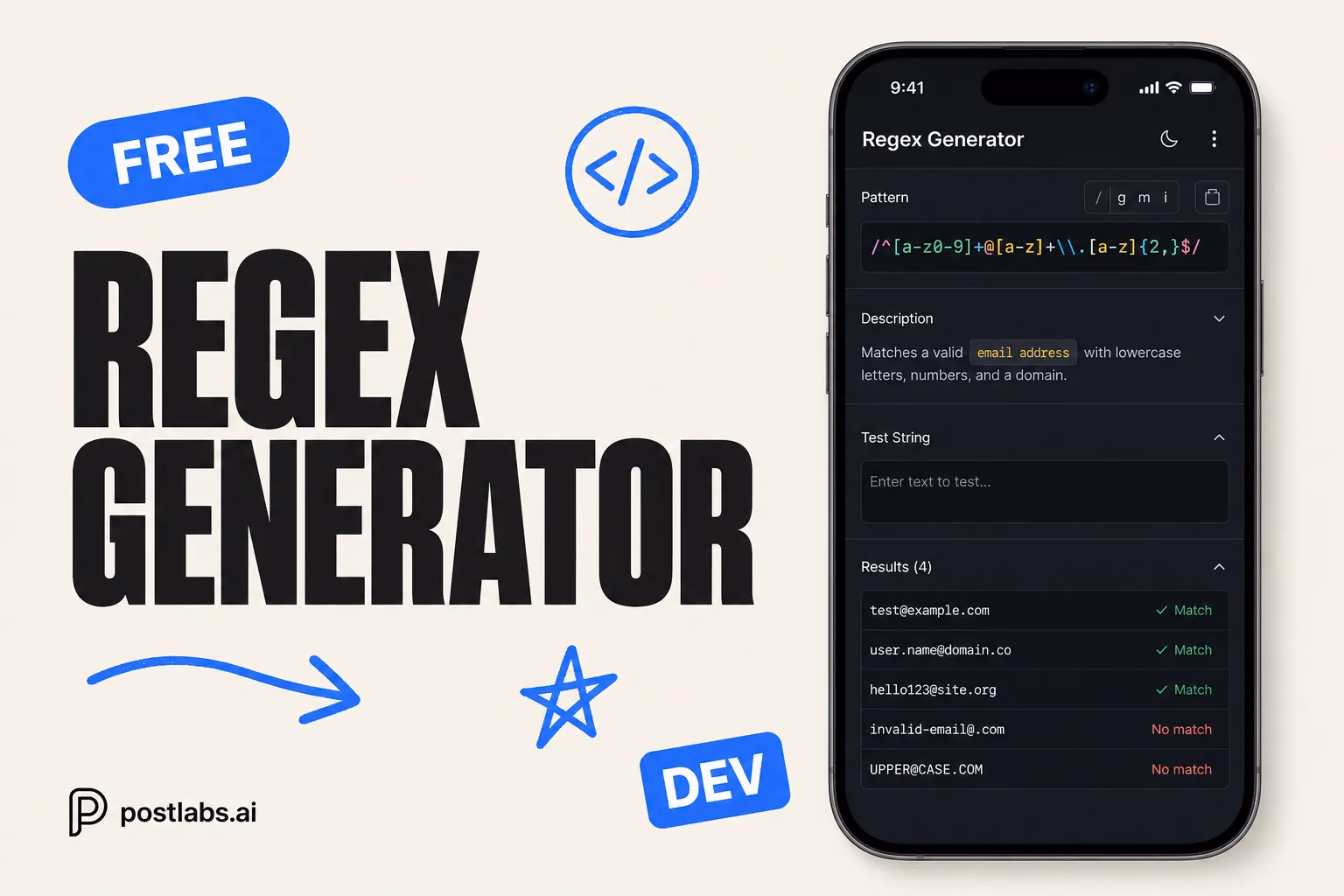 Regex Generator — kostenloses Postlabs Tool