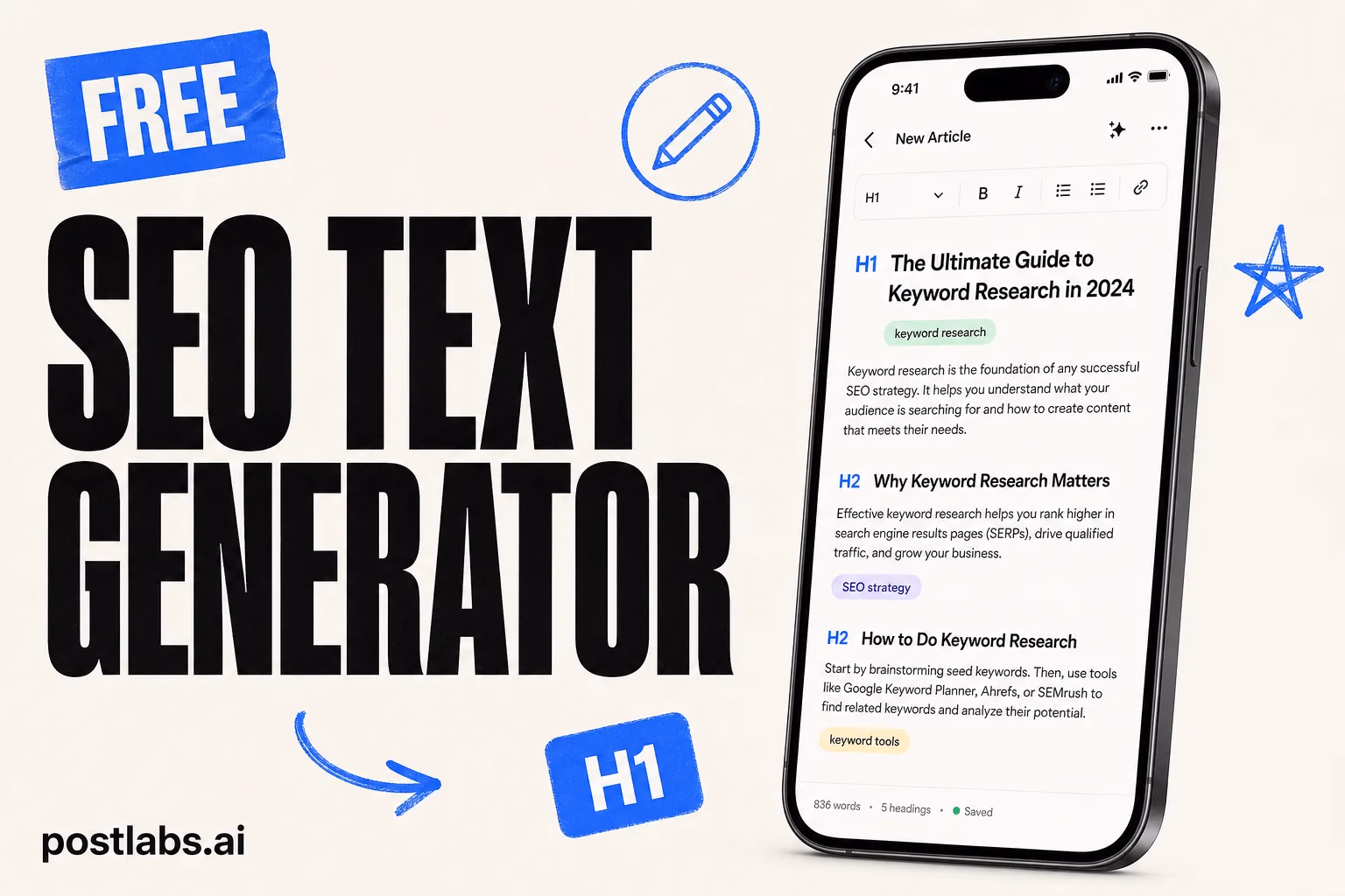 SEO Text Generator — kostenloses Postlabs Tool