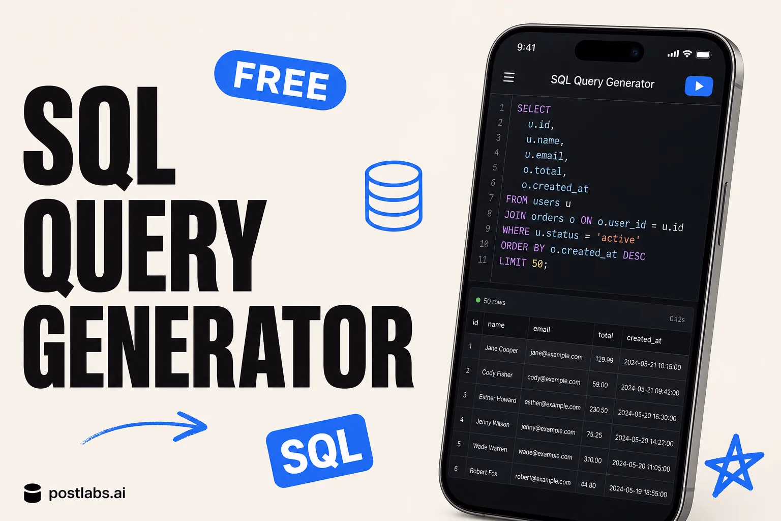 SQL Query Generator — kostenloses Postlabs Tool