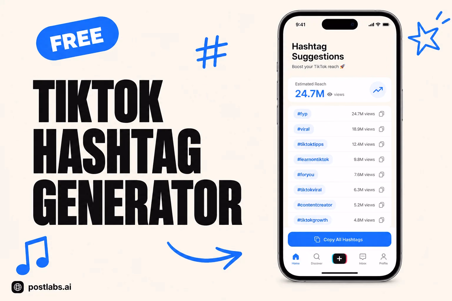 TikTok Hashtag Generator — kostenloses Postlabs Tool