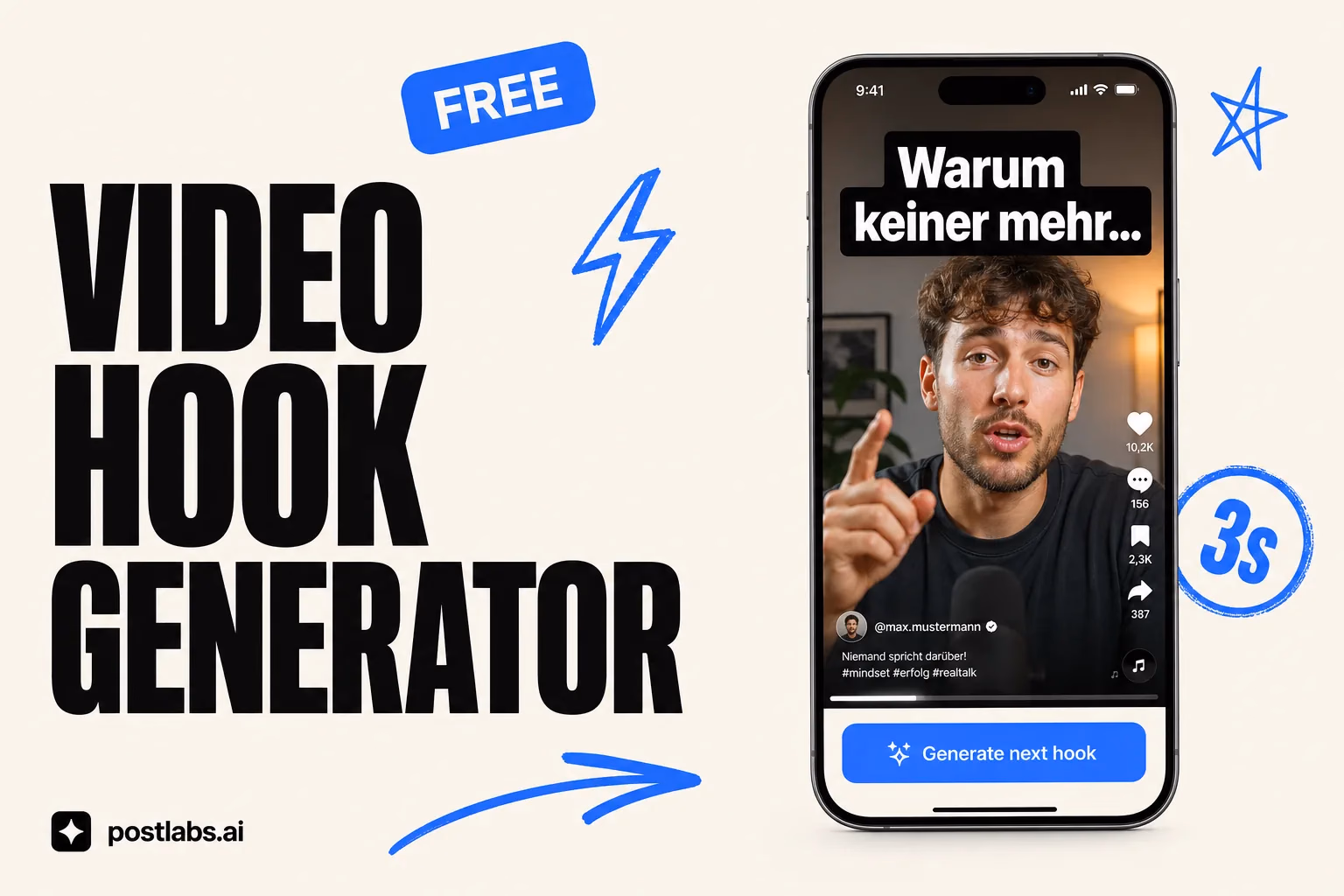 Video Hook Generator — kostenloses Postlabs Tool