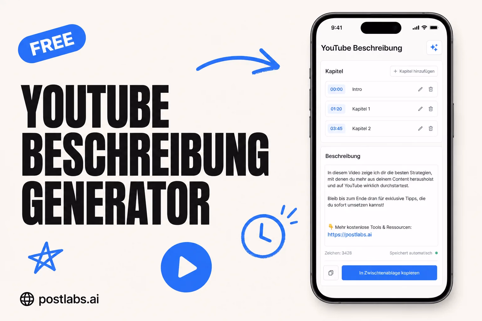 YouTube Beschreibung Generator — kostenloses Postlabs Tool