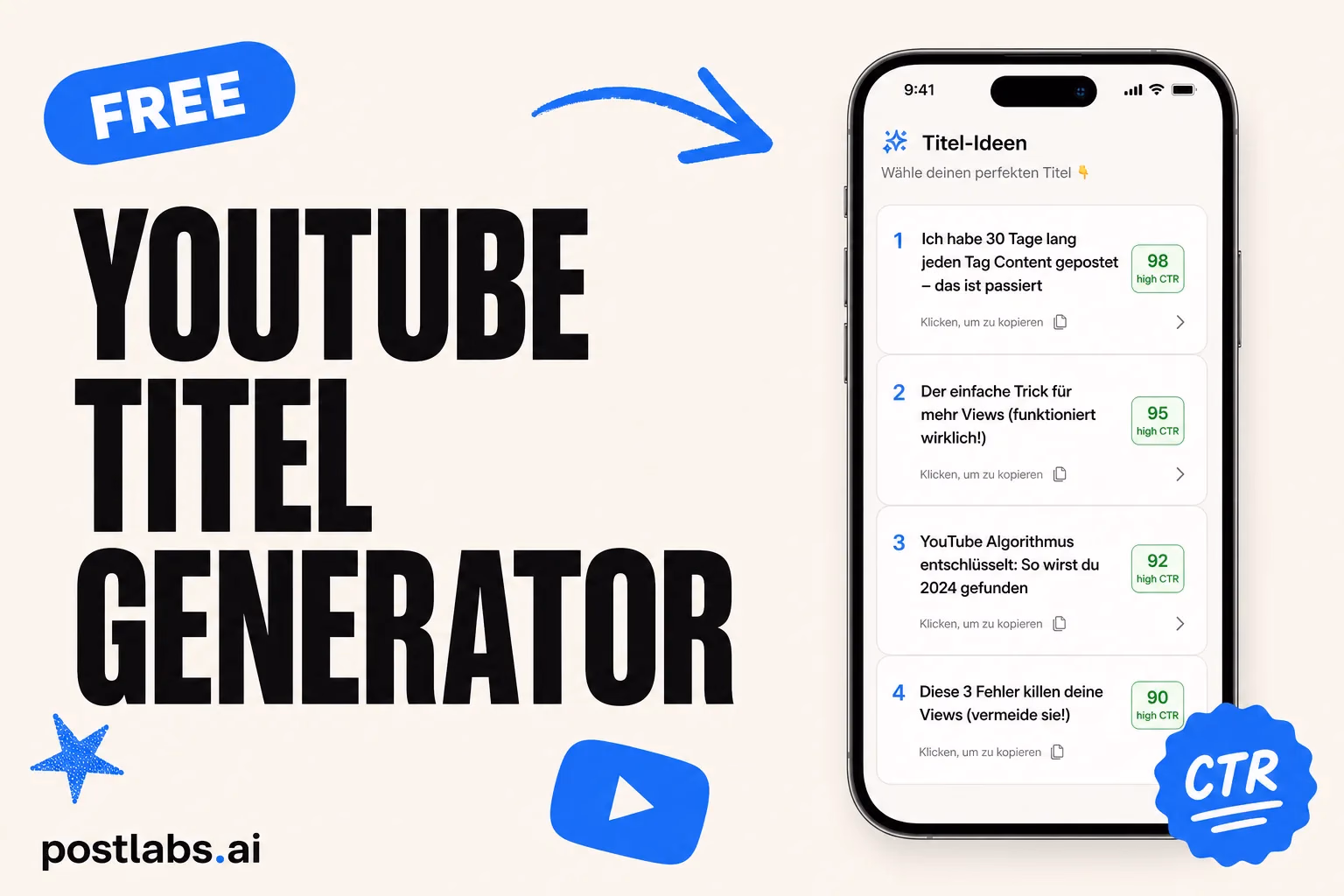 YouTube Titel Generator — kostenloses Postlabs Tool